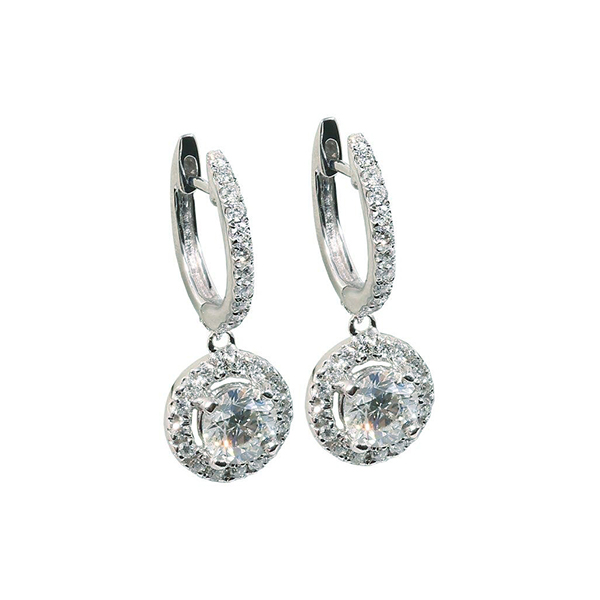 14k White Gold Diamond Dangling Earrings